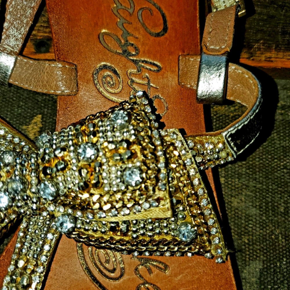 "Blingy" Bow Embellished Leather Sandals
